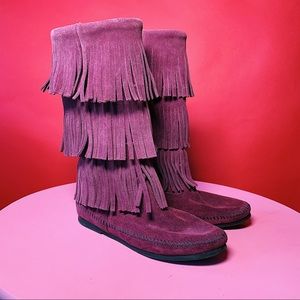 Plum Minnetonka Fringe Boots
